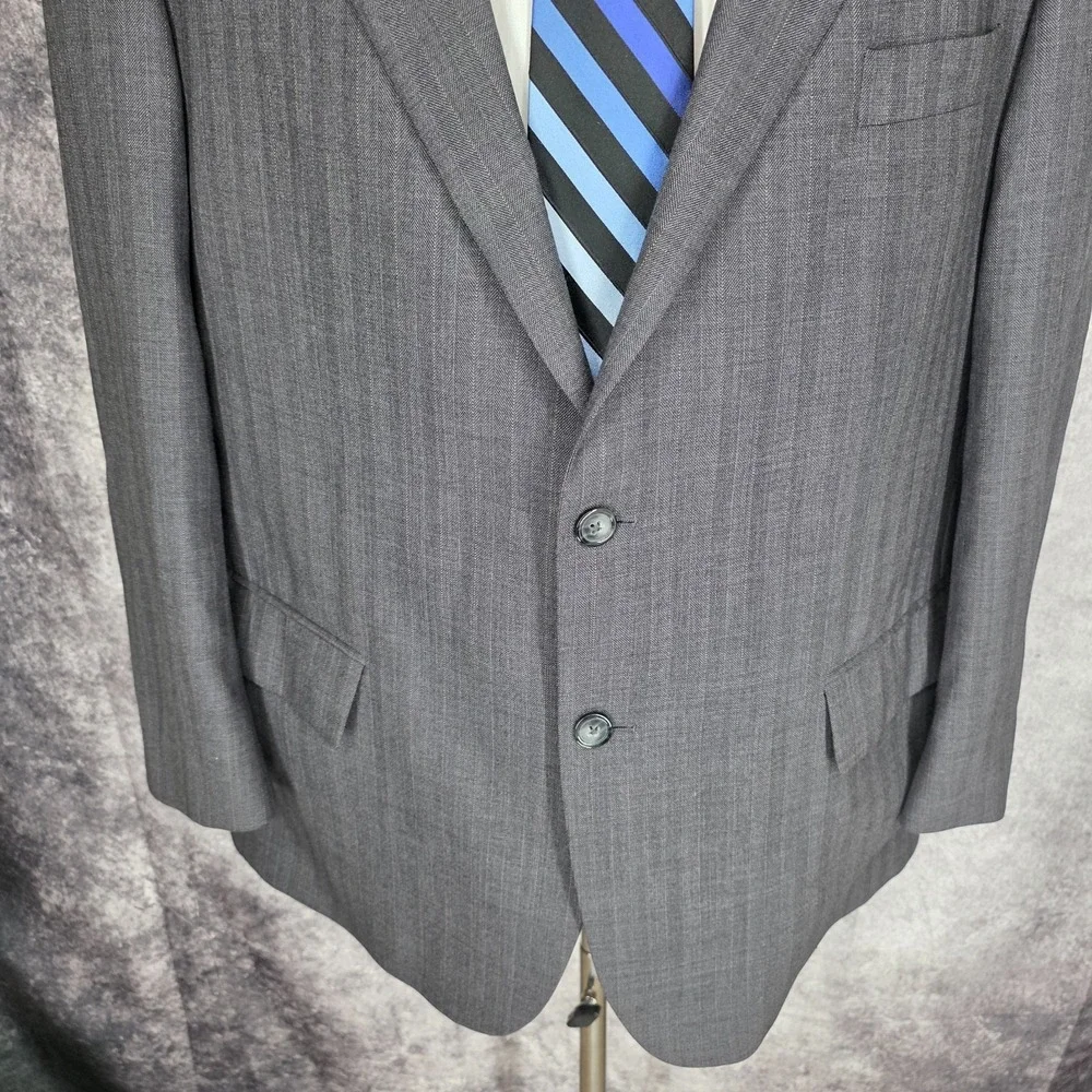 Joseph & Feiss Blazer Mens 46R Gray Herringbone‎ Sports Coat Pure New Wool 2 B